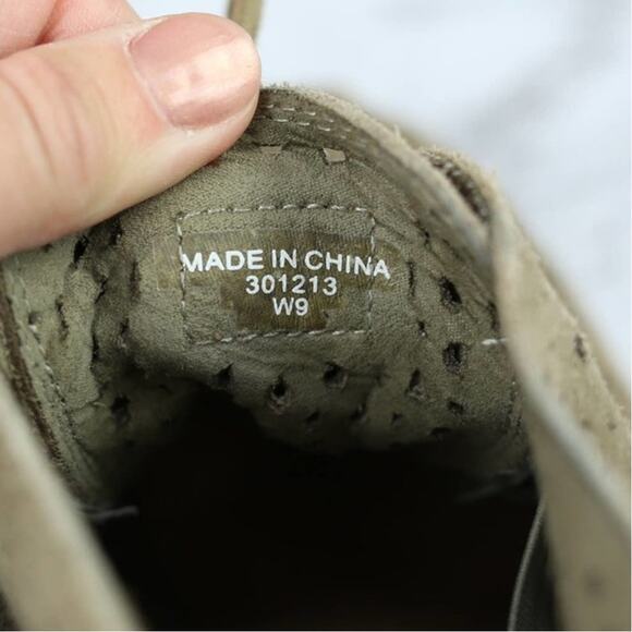 Toms Desert Wedge Espadrille Khaki Tan Suede Leather Lace Up Perforated Shoes 9 - Picture 6 of 8